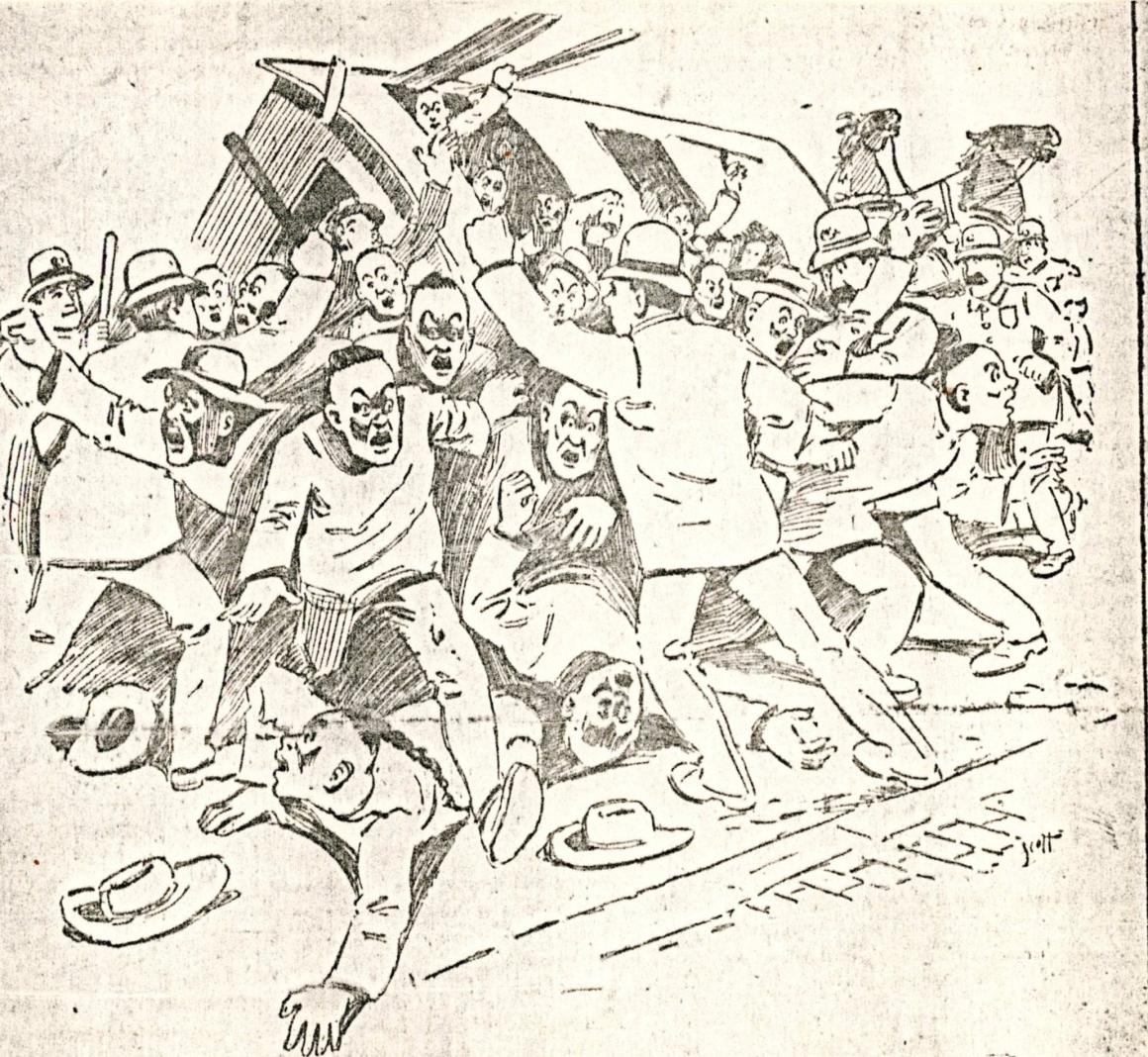 Boston Post political cartoon depicting the arrest of sixty men on grounds of their "illegal" status