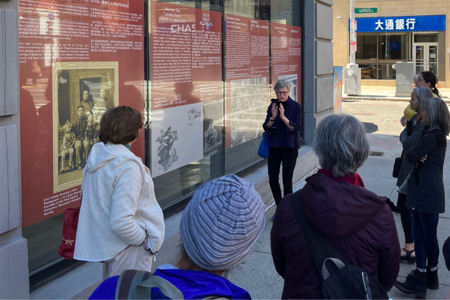 Diane O'Donoghue leading a tour group in Chinatown