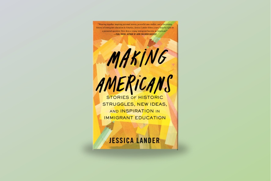 Graphic showing the orange book cover of the book titled "Making Americans."