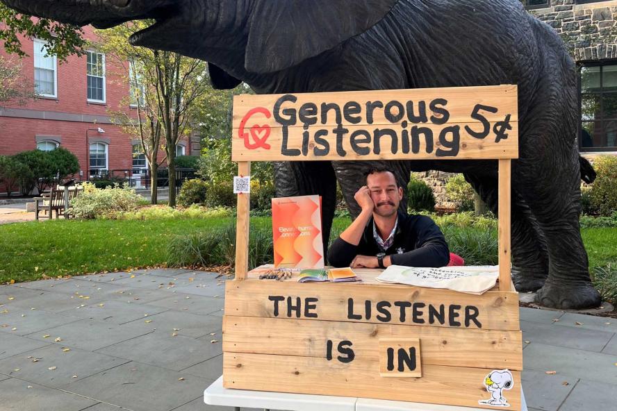 Jonathan Tirrell sitting in a General Listening booth