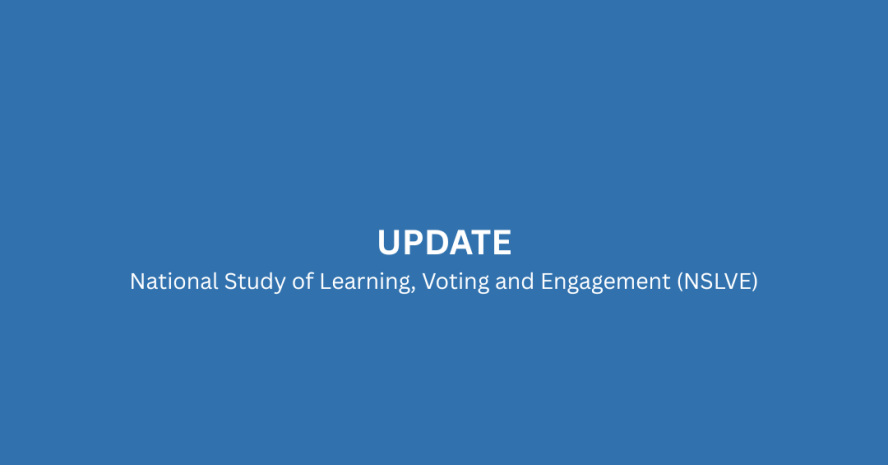 Blue box with headline of Update National Study of Learning, Voting & Engagement