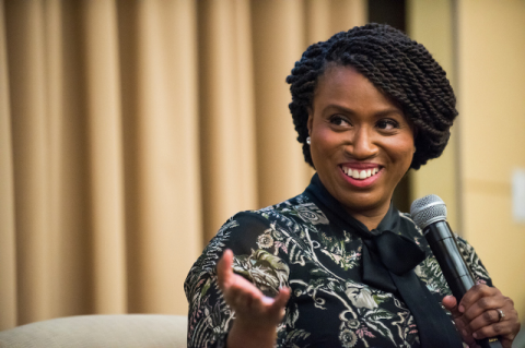 Ayanna Pressley speaking at Tufts University