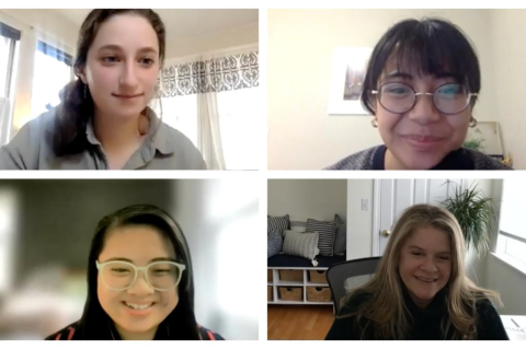 four people in an online meeting
