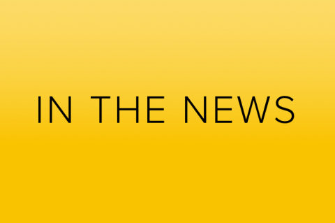 yellow background with the words "IN THE NEWS"