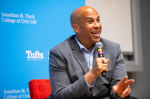Senator Cory Booker spoke at Tufts University as part of the Tisch College of Civic Life Solomont Speaker Series.